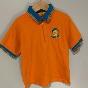 RARE GARFIELD and Odie Orange Collar Embroidered Cat Kid’s Polo Shirt Large